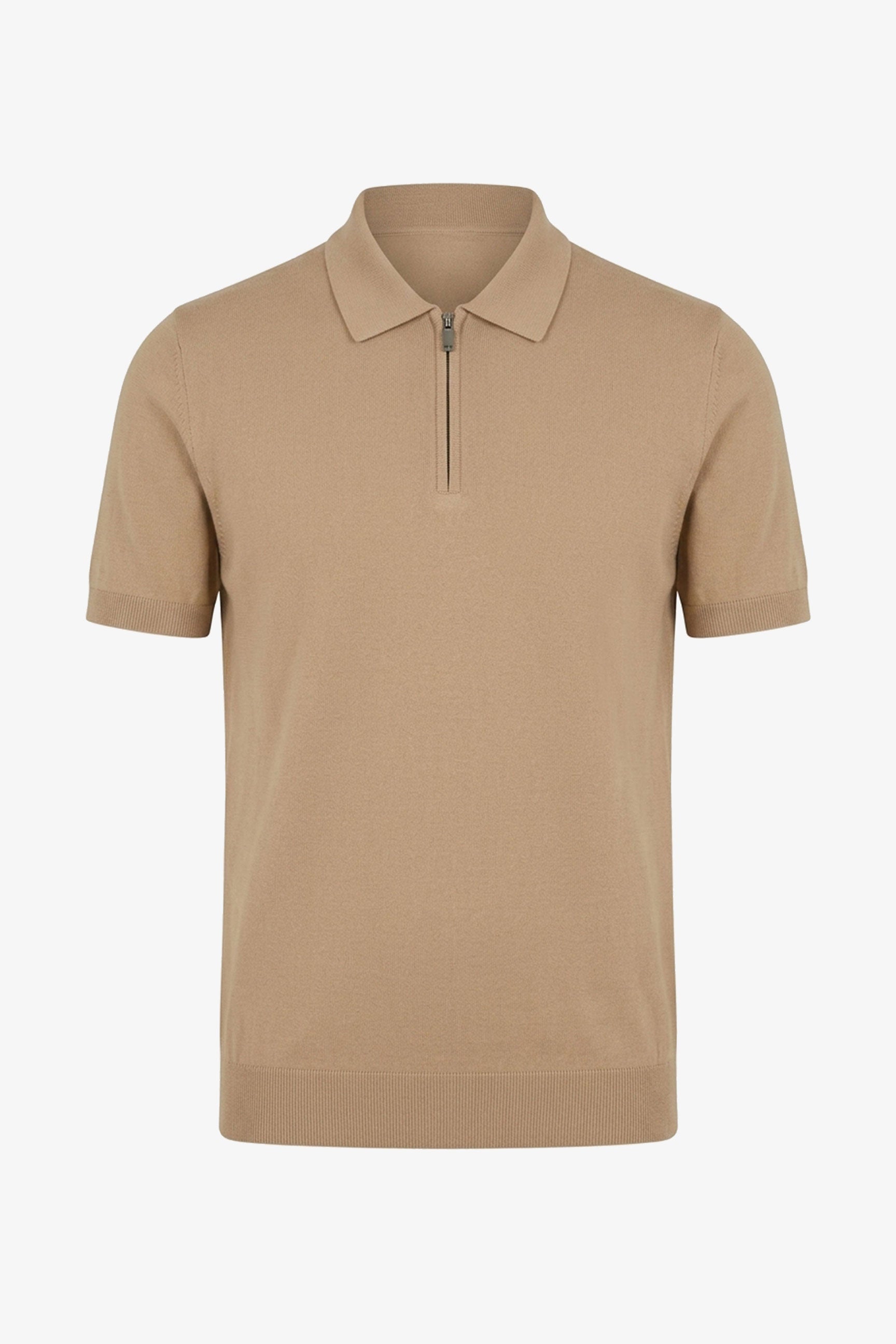Polo beige à col zippé en maille pour homme