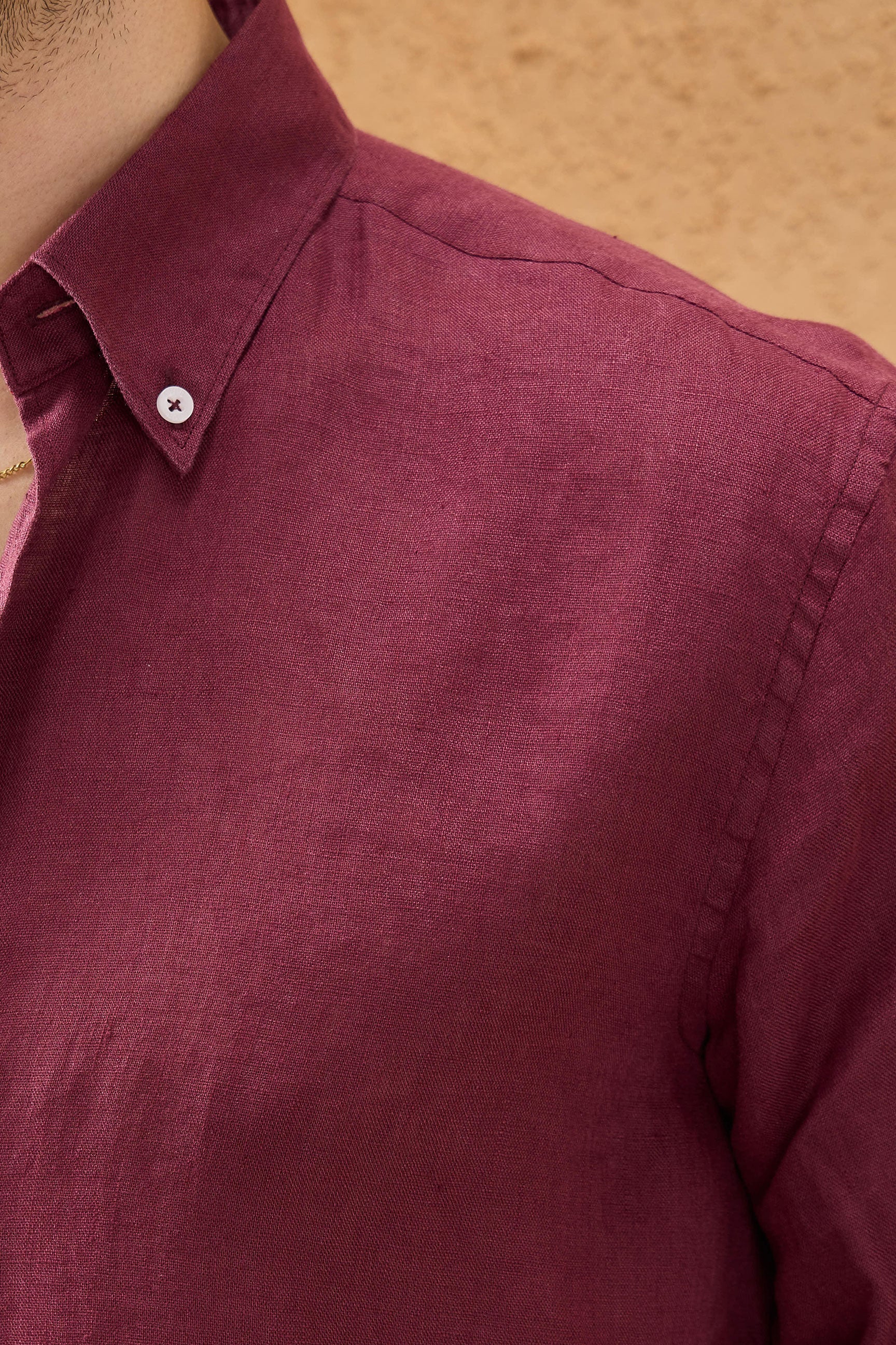 Chemise d'été à manches longues en pur lin bordeaux pour homme