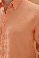 Chemise d'été à manches longues en pur lin orange pour homme