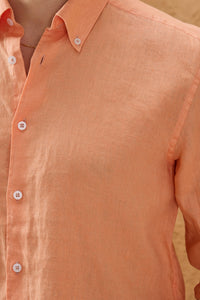 Chemise d'été à manches longues en pur lin orange pour homme