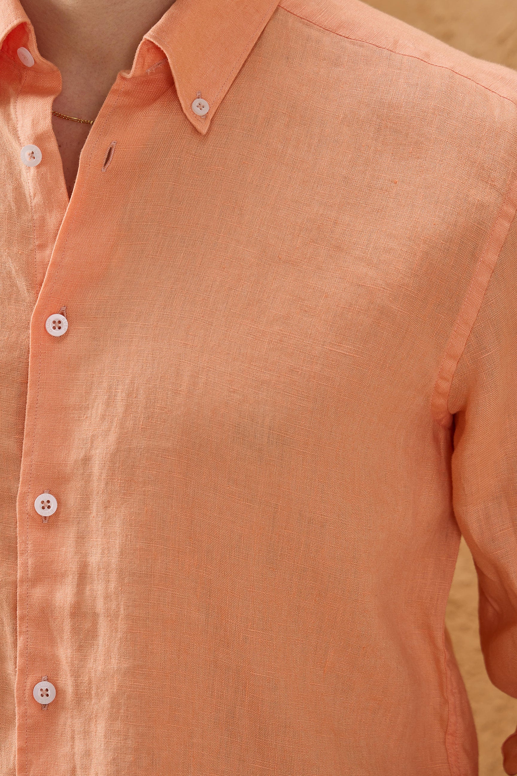 Chemise d'été à manches longues en pur lin orange pour homme