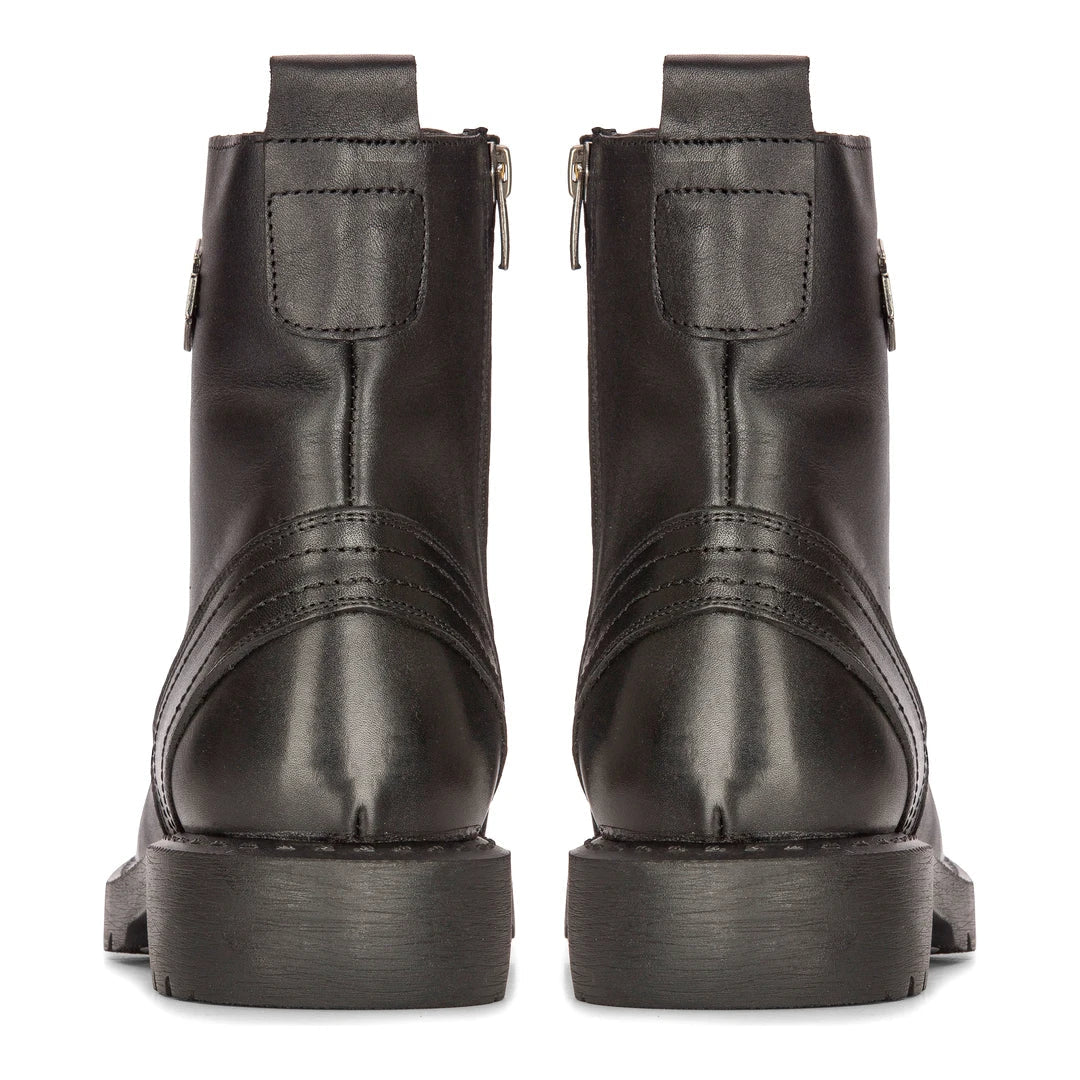 Mens Black Leather Motorcycle Boots Western Rock Punk Laced Ankle Boot Military