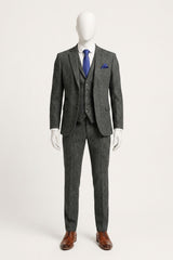 Costume trois pièces en tweed à chevrons gris anthracite pour homme - STZ11