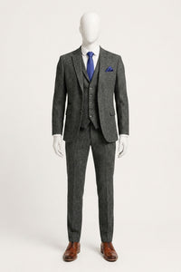 Costume trois pièces en tweed à chevrons gris anthracite pour homme - STZ11