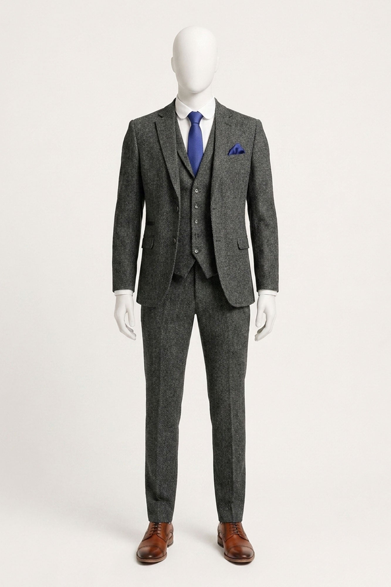 Costume trois pièces en tweed à chevrons gris anthracite pour homme - STZ11