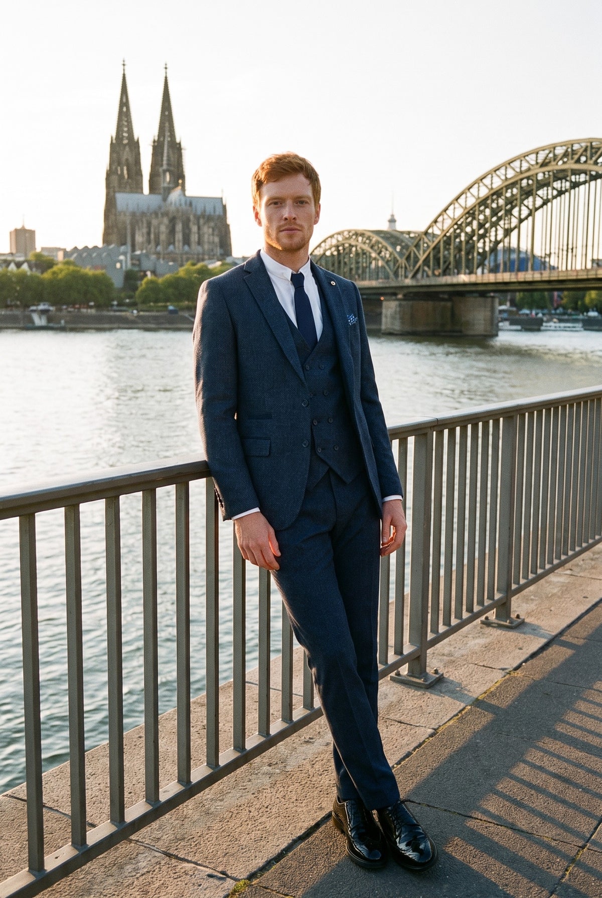 Look #382 styled with Costume trois pièces bleu marine pour homme avec gilet croisé