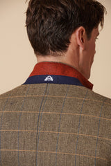 Costume trois pièces pour homme en tweed à chevrons beige et marron à carreaux, coupe ajustée, style classique double