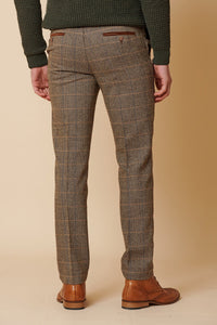 Costume trois pièces pour homme en tweed à chevrons beige et marron à carreaux, coupe ajustée, style classique double