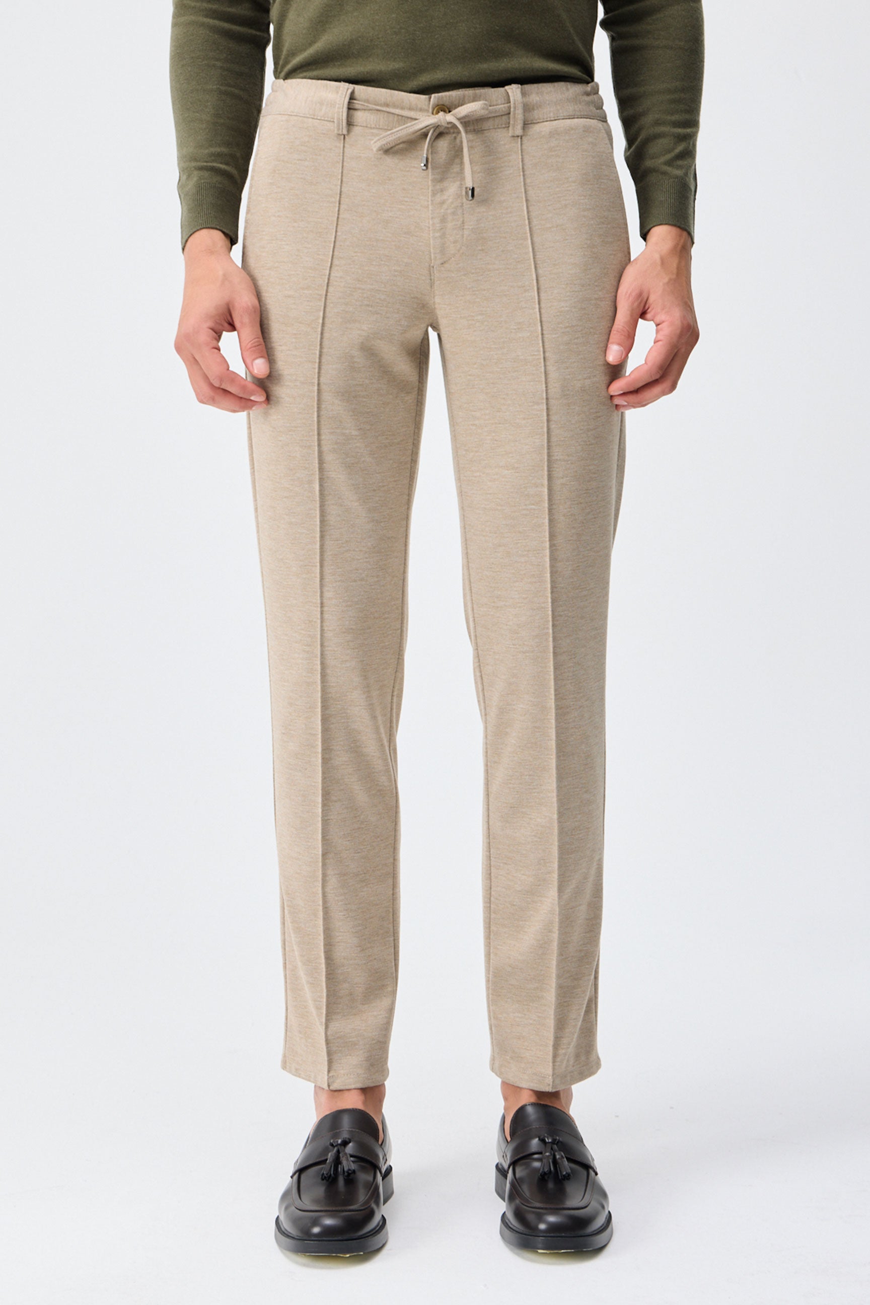 Ensemble veste blazer et pantalon beige en jersey doux pour homme
