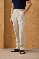 Costume deux pièces pour homme en lin beige, style safari, fermeture éclair, été.