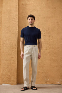 Costume deux pièces pour homme en lin beige, style safari, fermeture éclair, été.