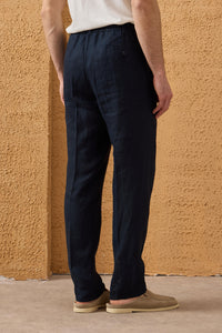Costume deux pièces homme en lin bleu marine, style safari, fermeture éclair, idéal pour l'été