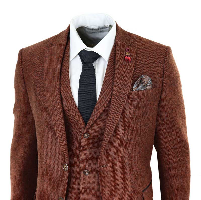 Rust Herringbone Tweed 3 Piece Suit