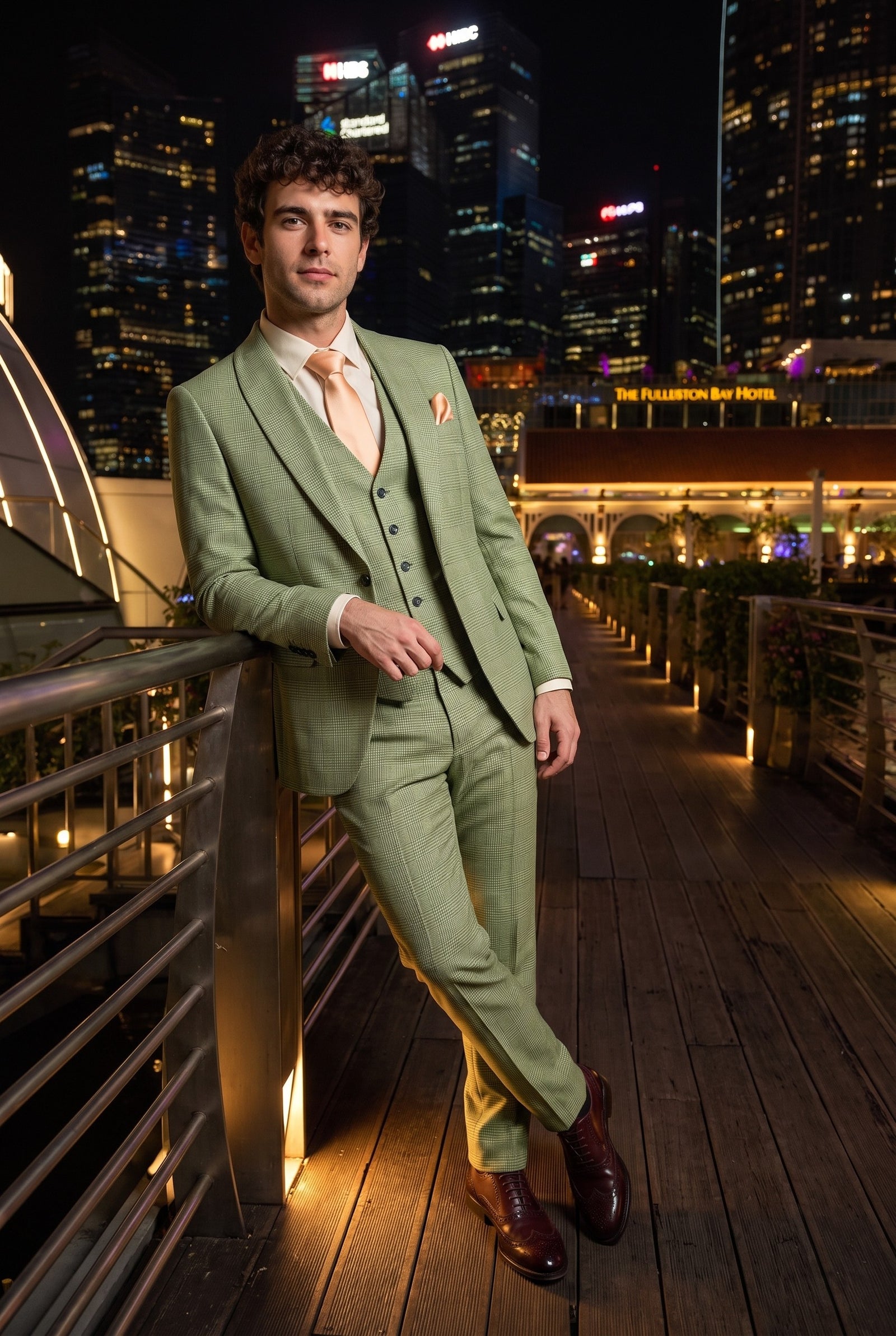 Look #308 styled with Caridi - Costume trois pièces à carreaux vert sauge pour homme
