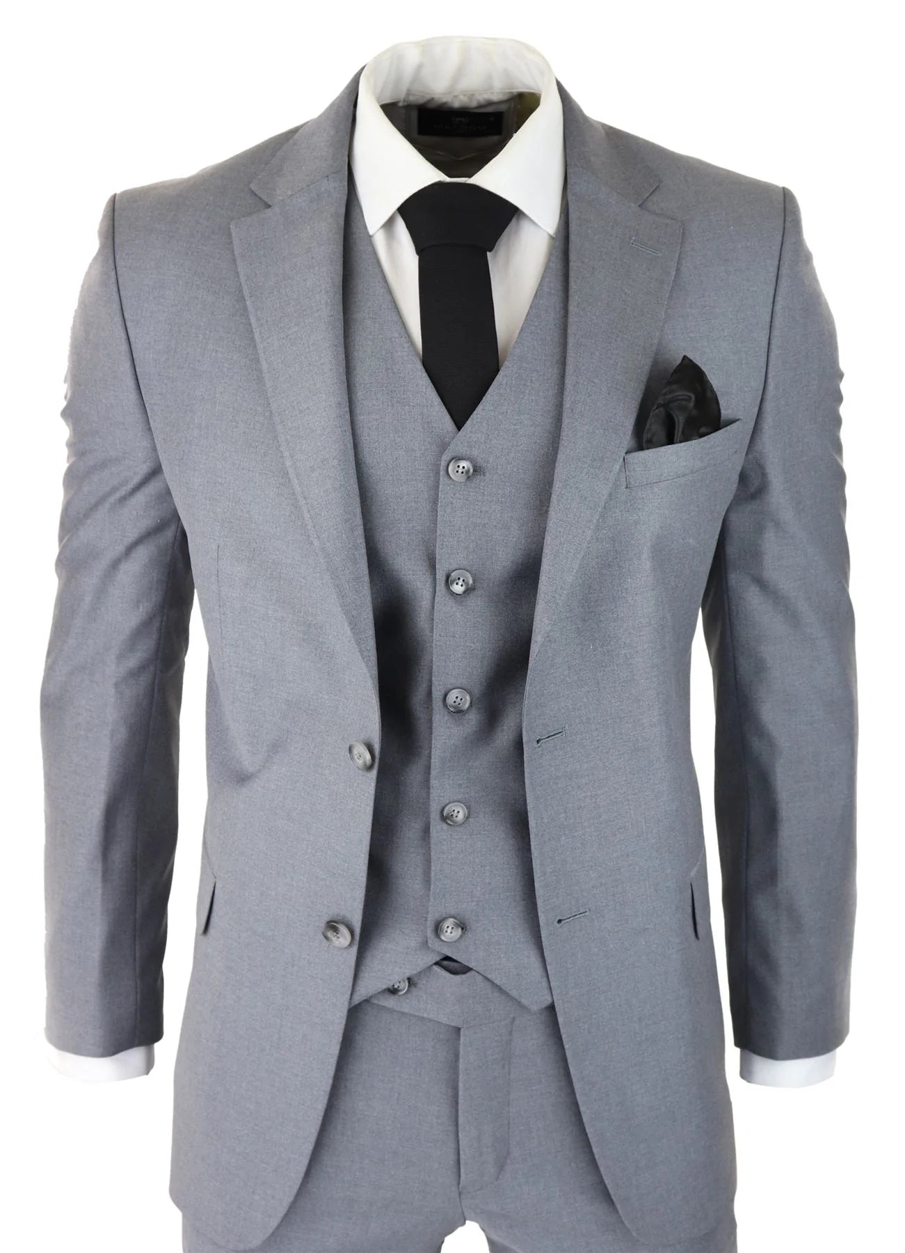 Mens Classic Grey 3 Piece Suit Slim Fit Vintage Retro Smart Formal Wedding