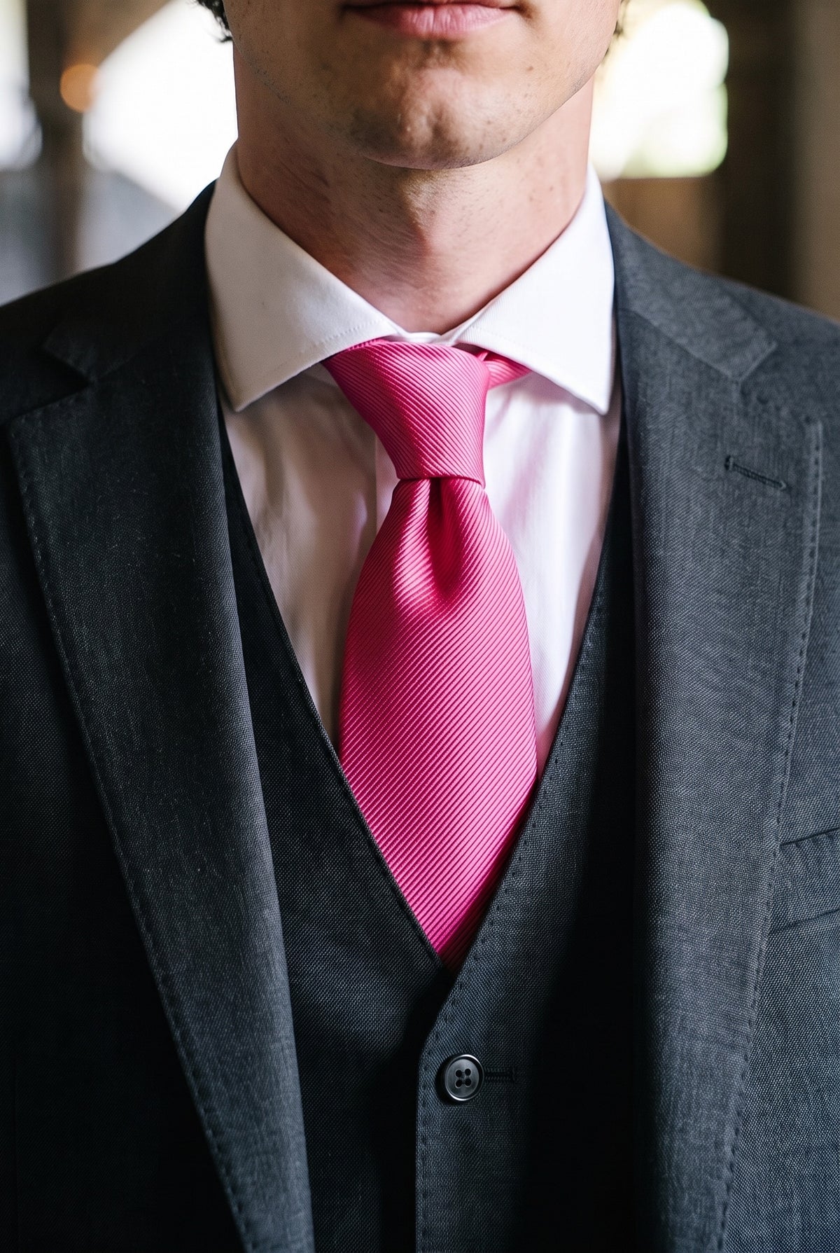 Cravate fine rose unie pour homme