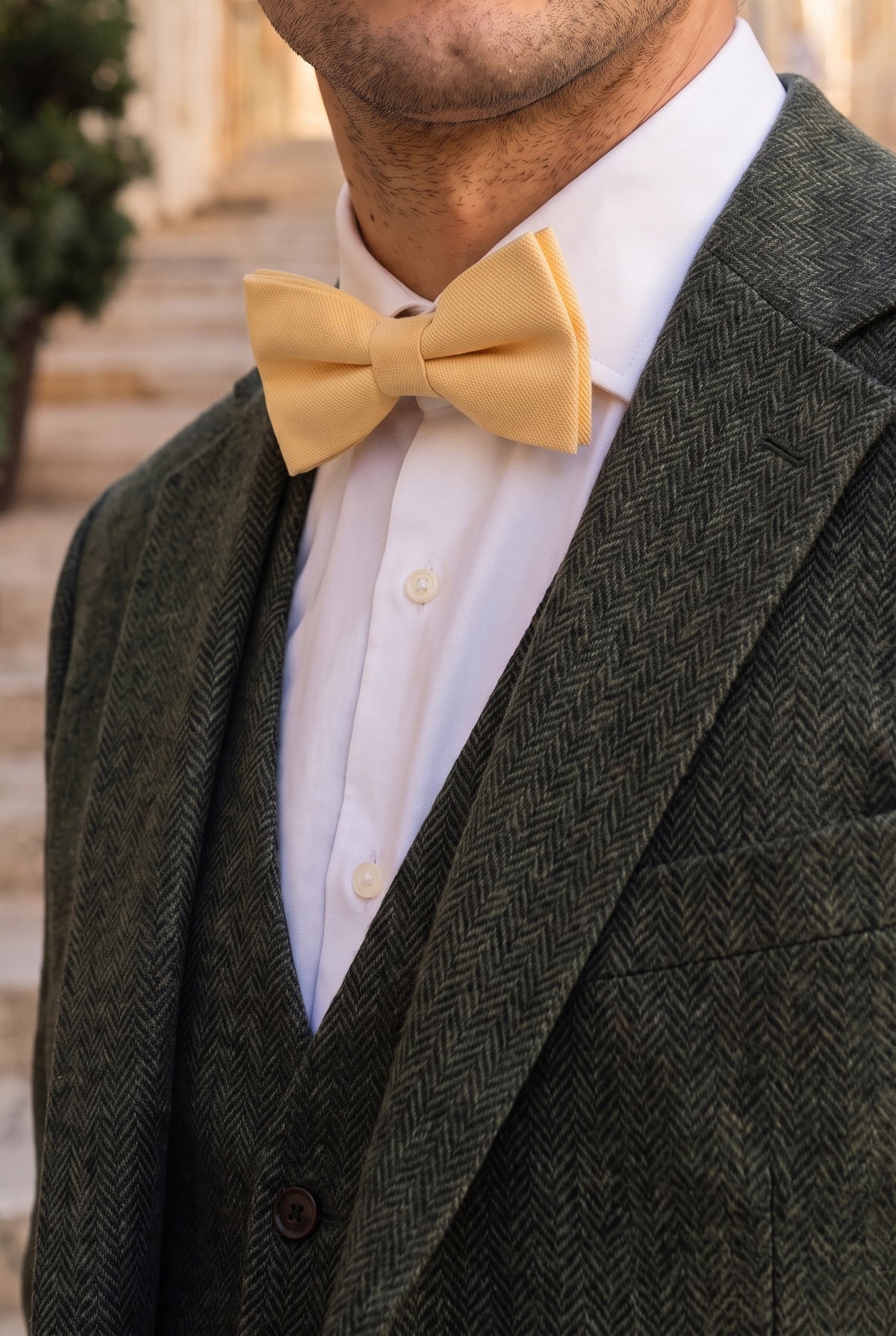 Nœud papillon beige double épaisseur pour homme