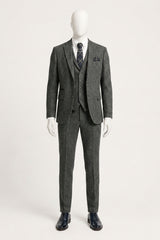 Costume trois pièces en tweed à chevrons gris anthracite pour homme - STZ11