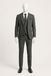 Costume trois pièces en tweed à chevrons gris anthracite pour homme - STZ11