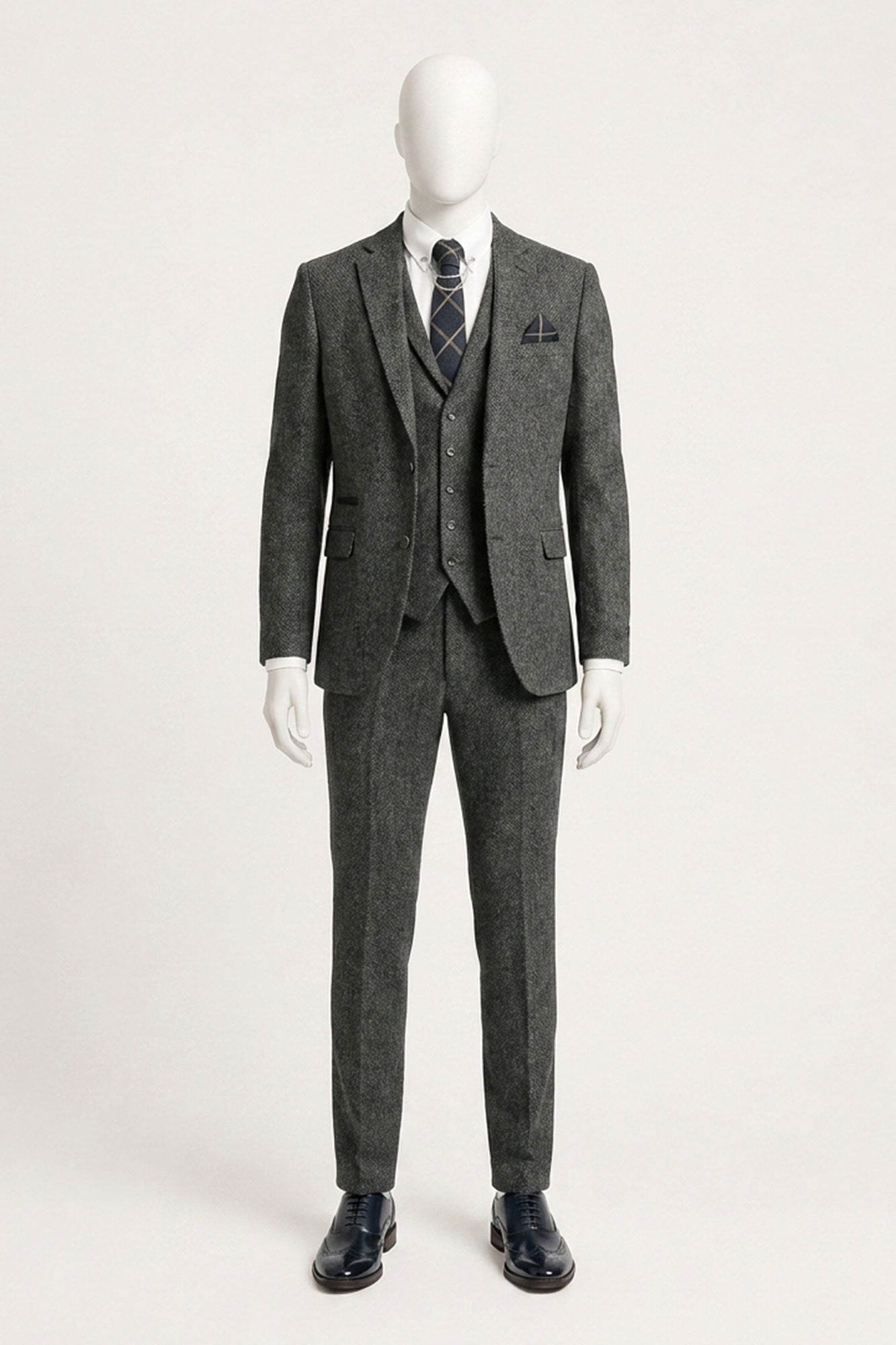 Costume trois pièces en tweed à chevrons gris anthracite pour homme - STZ11