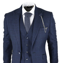 Cavani Connall - Men's Navy-Blue Check Vintage Suit