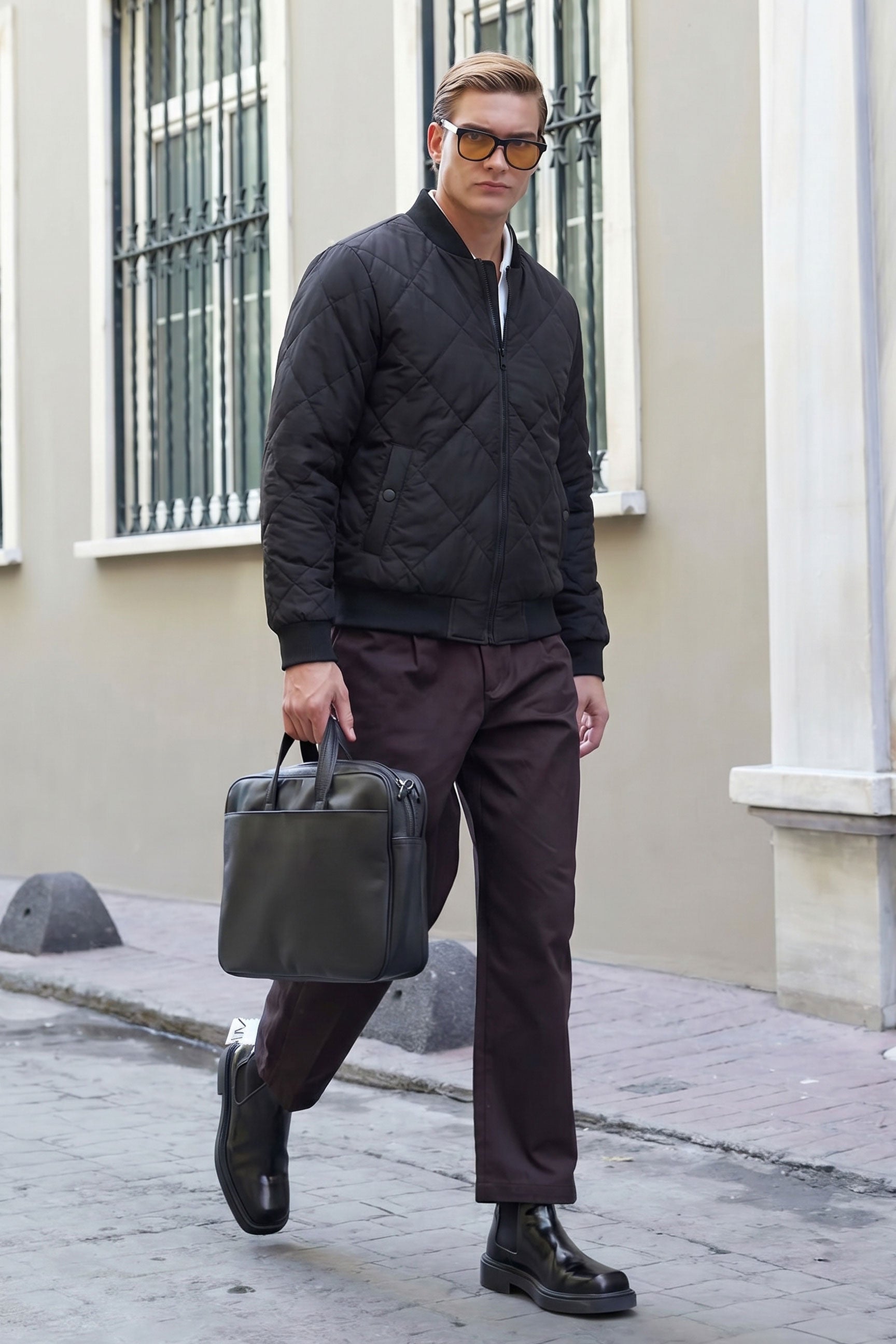 Blouson aviateur réversible pour homme, noir et beige, léger et matelassé, 2 en 1