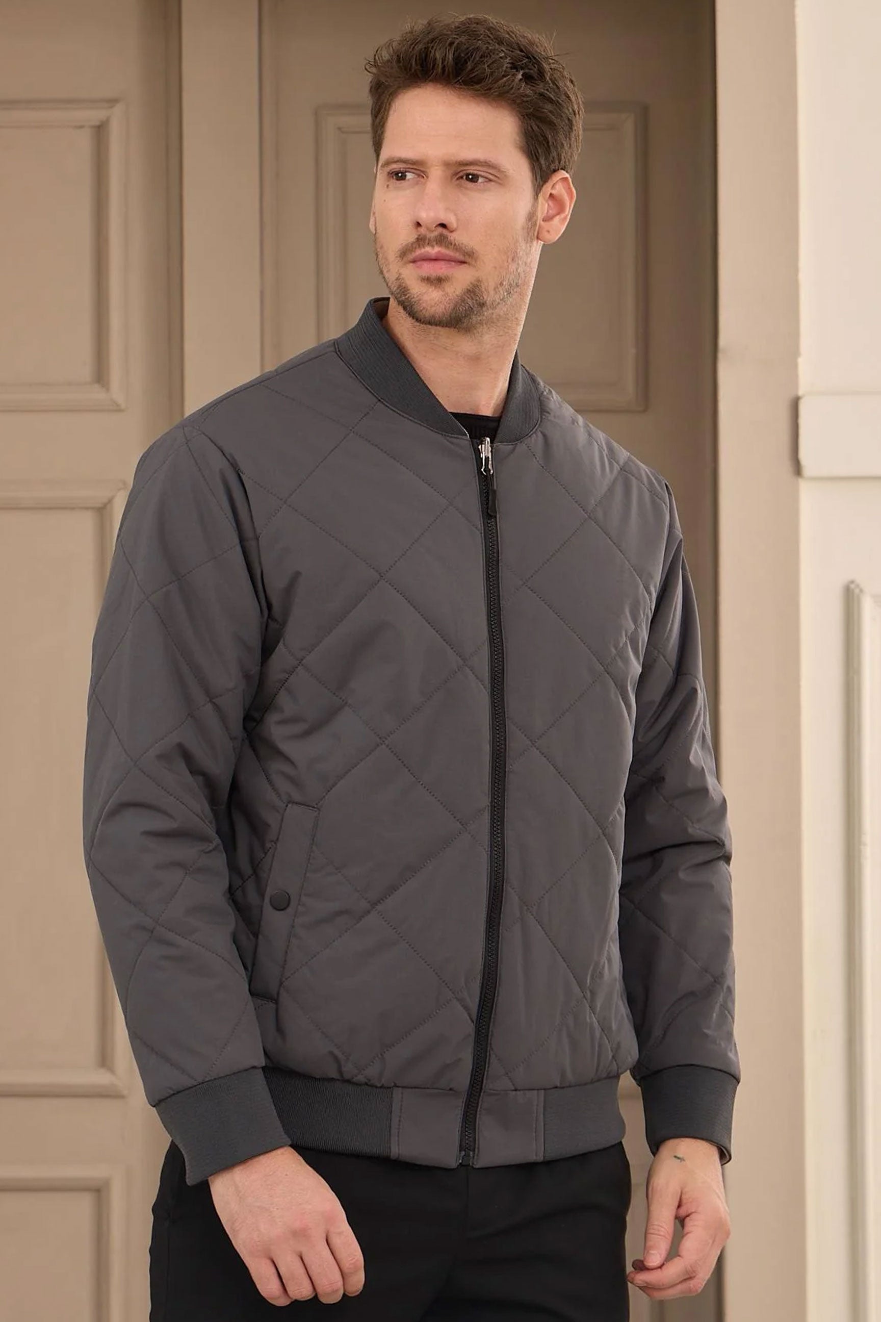 Blouson aviateur réversible pour homme, gris et beige, léger et matelassé, 2 en 1