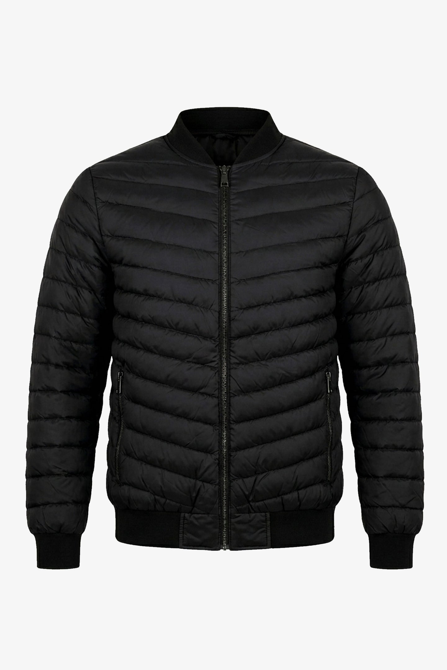Veste bomber matelassée noire pour homme, légère et rembourrée avec fermeture éclair