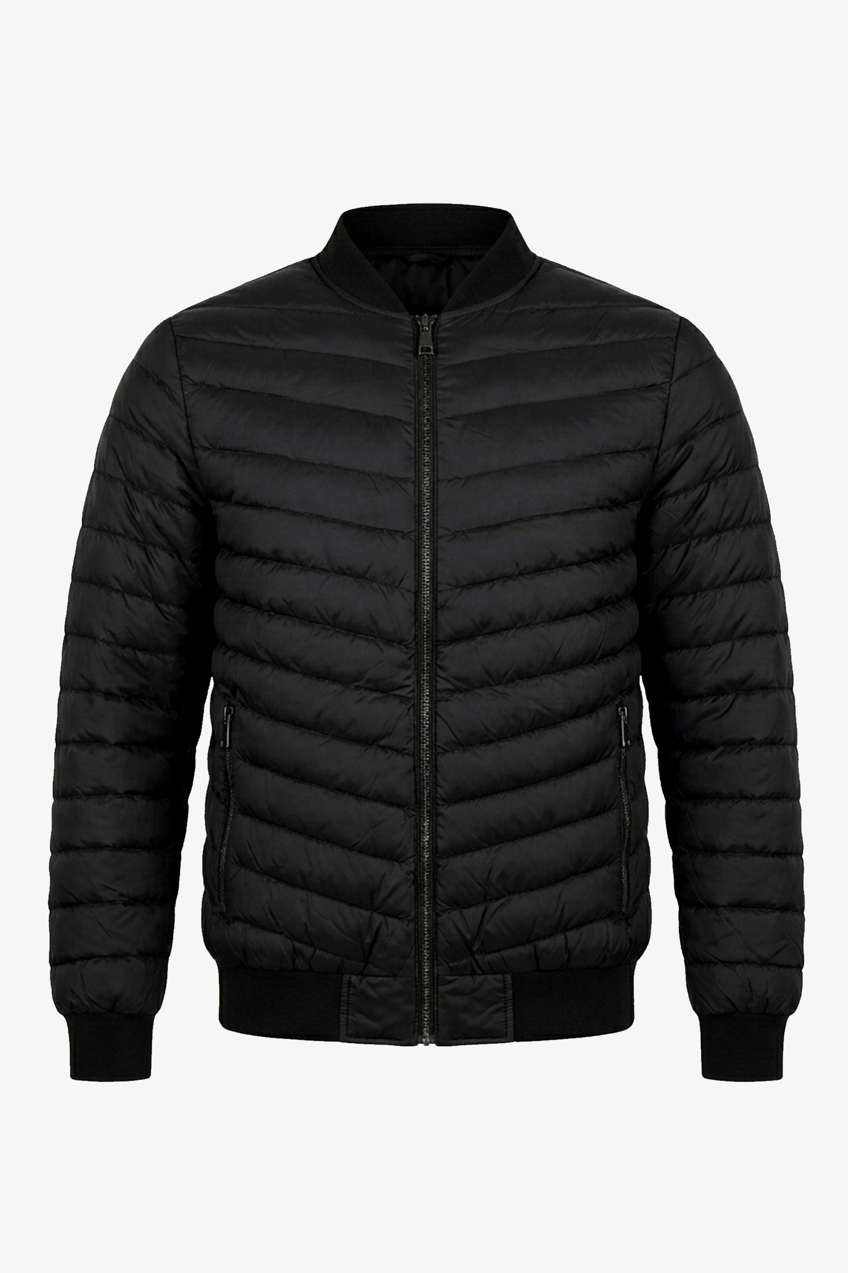 Veste bomber matelassée noire pour homme, légère et rembourrée avec fermeture éclair