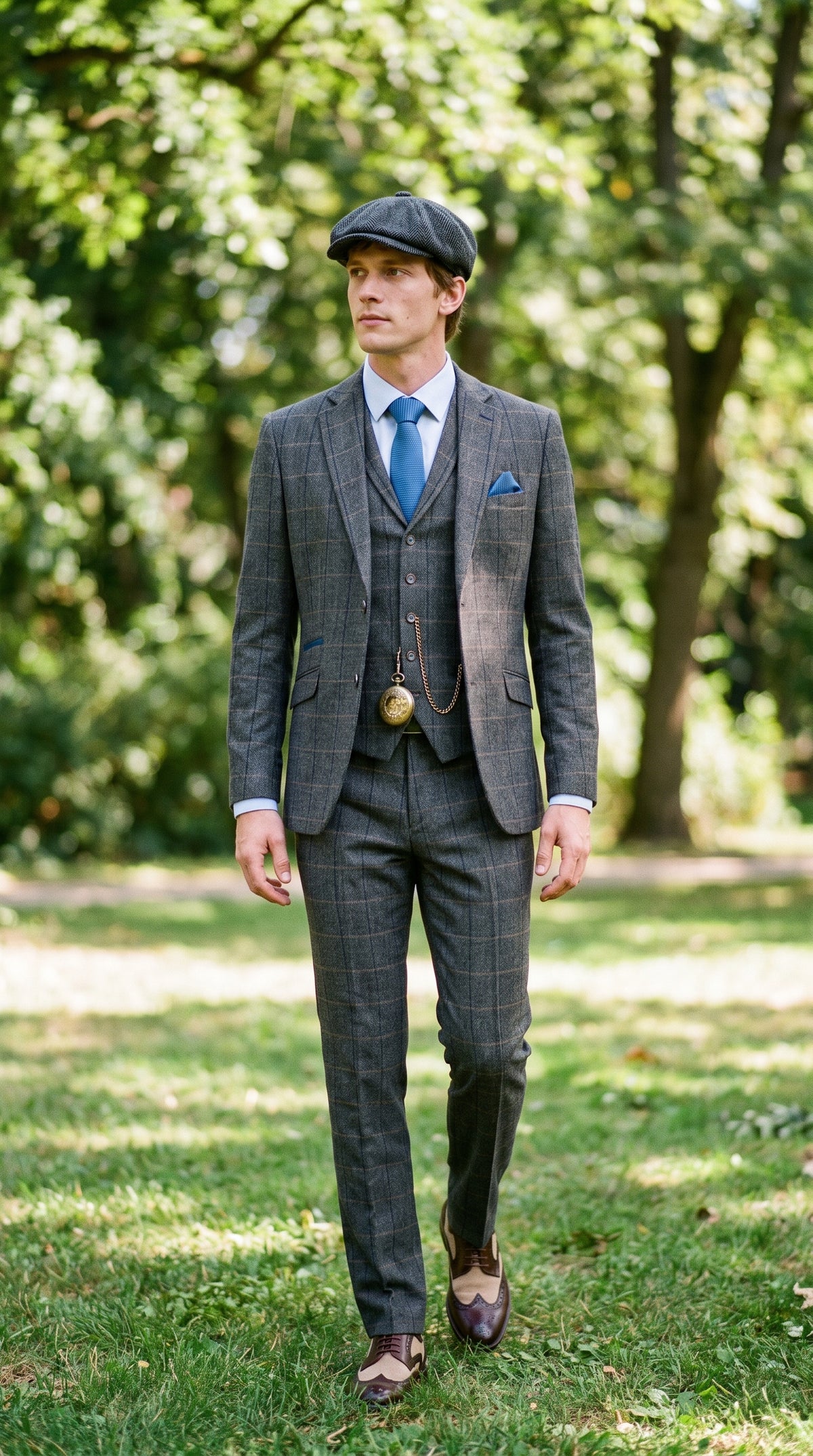 Look #132 styled with Costume trois pièces pour homme Cavani Albert en tweed à chevrons - Gris anthracite