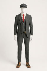 Costume trois pièces en tweed à chevrons gris anthracite pour homme - STZ11