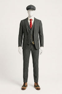 Costume trois pièces en tweed à chevrons gris anthracite pour homme - STZ11