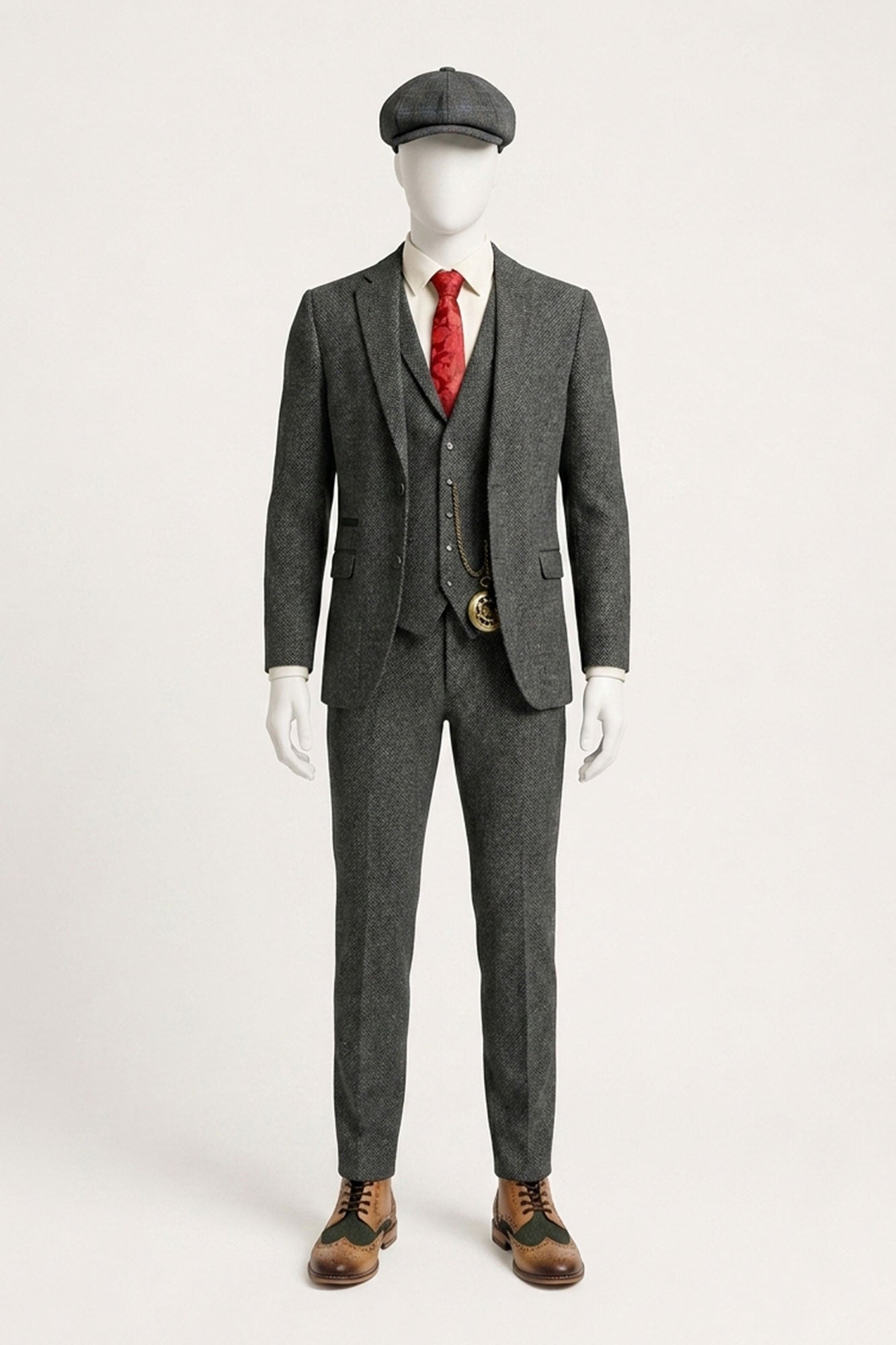 Costume trois pièces en tweed à chevrons gris anthracite pour homme - STZ11