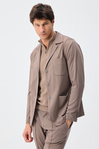 Blazer homme en jersey doux marron taupe, veste élégante décontractée