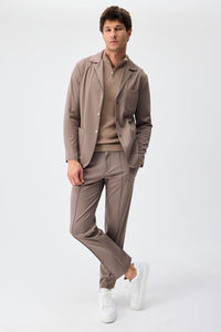 Blazer homme en jersey doux marron taupe, veste élégante décontractée