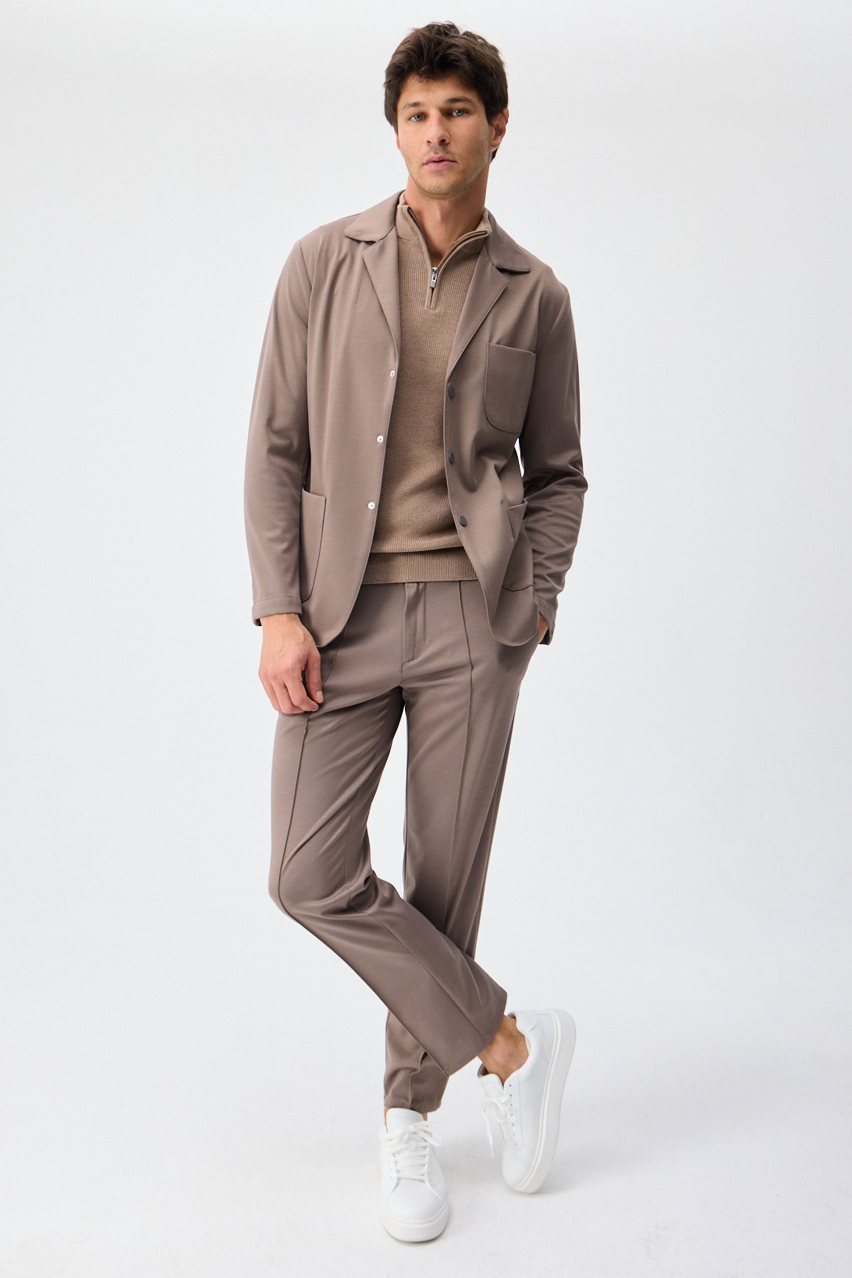Blazer homme en jersey doux marron taupe, veste élégante décontractée