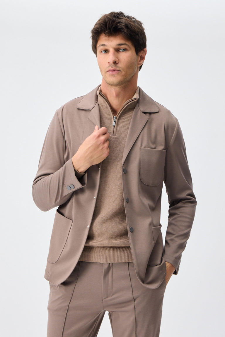 Blazer homme en jersey doux marron taupe, veste élégante décontractée