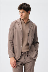 Blazer homme en jersey doux marron taupe, veste élégante décontractée