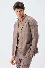 Ensemble veste blazer et pantalon marron décontracté chic pour homme en jersey doux