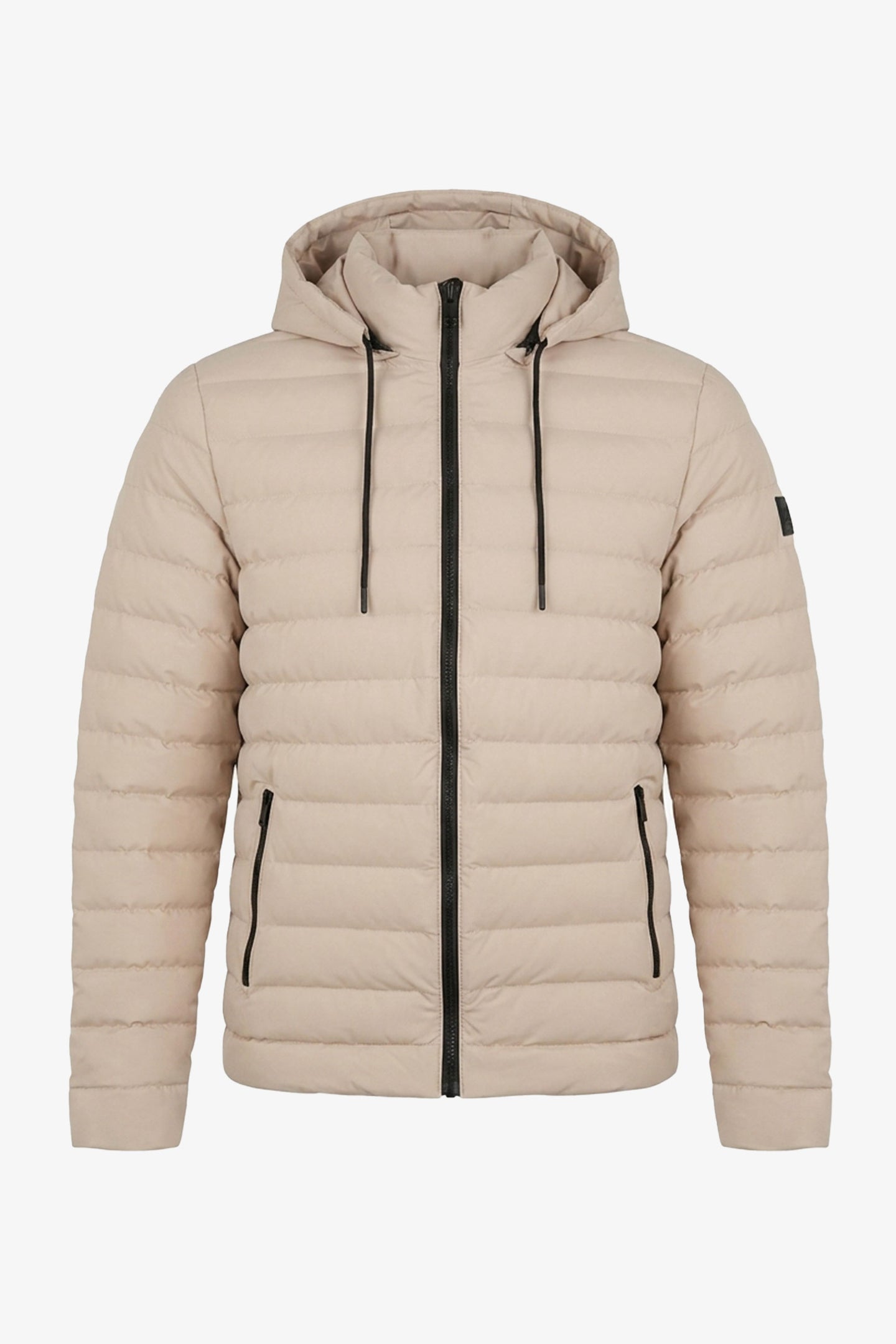 Doudoune beige à capuche pour homme, légère et matelassée, fermeture éclair