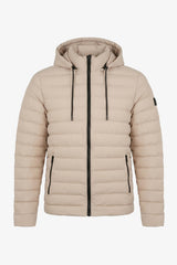 Doudoune beige à capuche pour homme, légère et matelassée, fermeture éclair