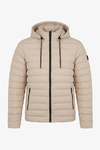Doudoune beige à capuche pour homme, légère et matelassée, fermeture éclair