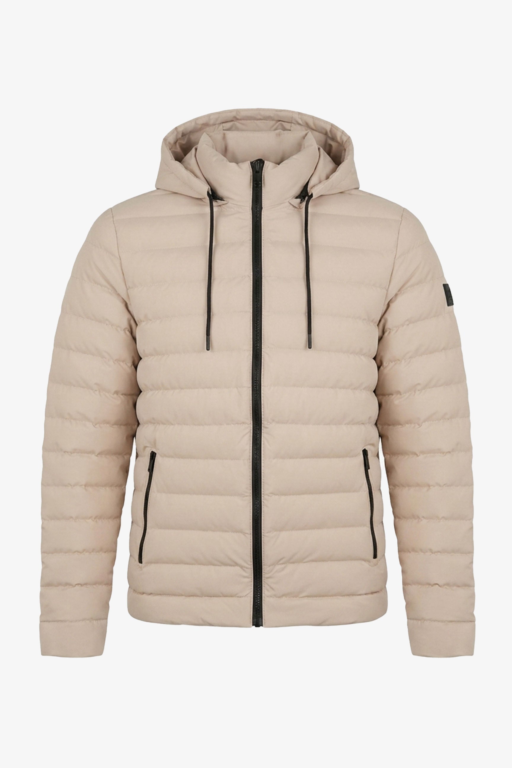 Doudoune beige à capuche pour homme, légère et matelassée, fermeture éclair