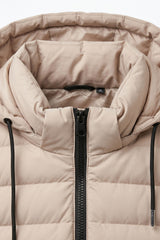 Doudoune beige à capuche pour homme, légère et matelassée, fermeture éclair