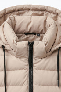 Doudoune beige à capuche pour homme, légère et matelassée, fermeture éclair