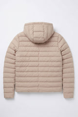 Doudoune beige à capuche pour homme, légère et matelassée, fermeture éclair
