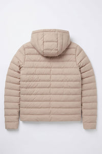 Doudoune beige à capuche pour homme, légère et matelassée, fermeture éclair