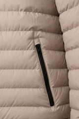 Doudoune beige à capuche pour homme, légère et matelassée, fermeture éclair