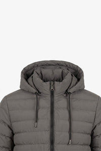 Doudoune grise à capuche pour homme, légère et matelassée, fermeture éclair