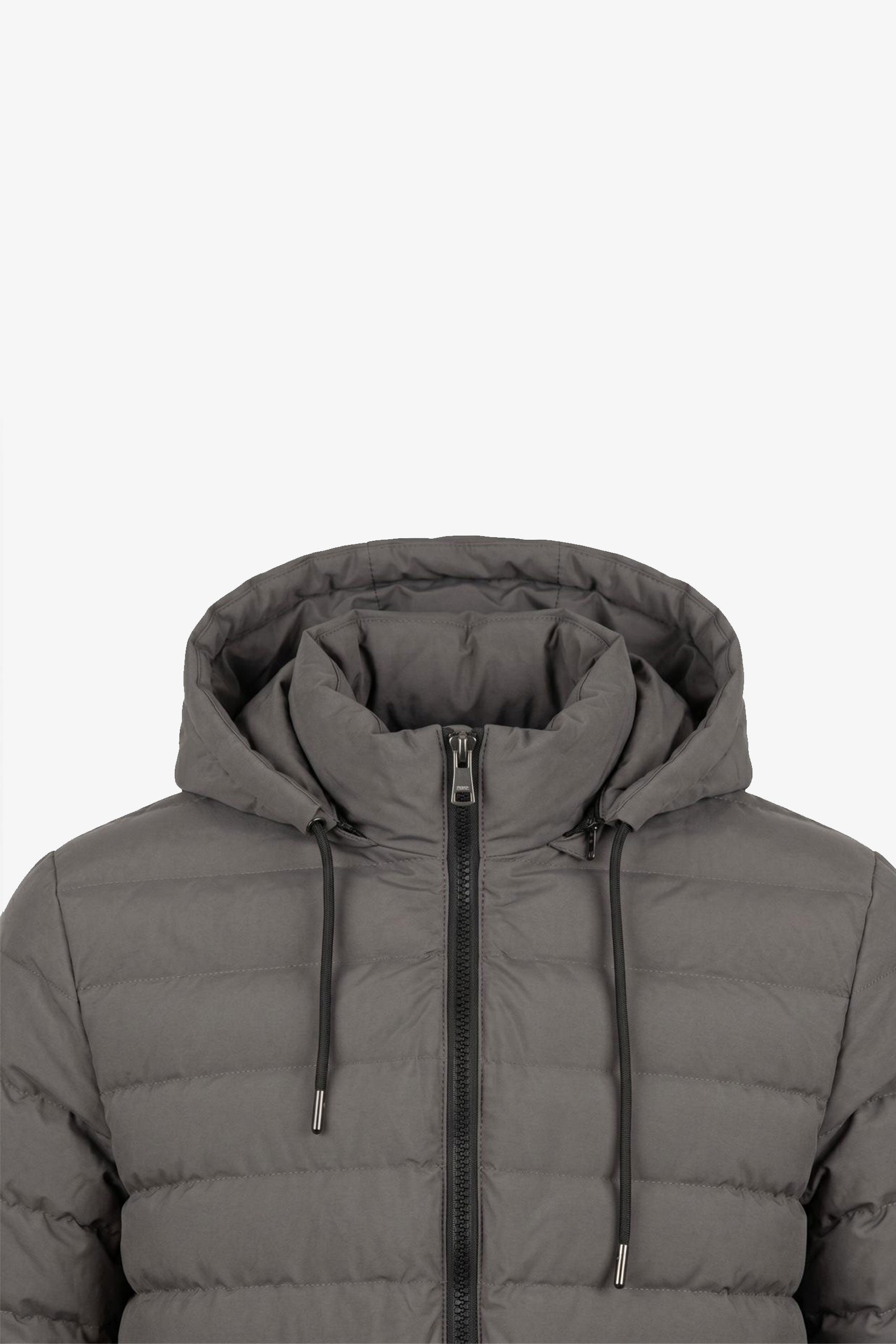 Doudoune grise à capuche pour homme, légère et matelassée, fermeture éclair